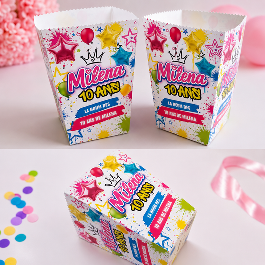 Boîte Pop-Corn Personnalisée – Décoration Cinéma Anniversaire Enfant