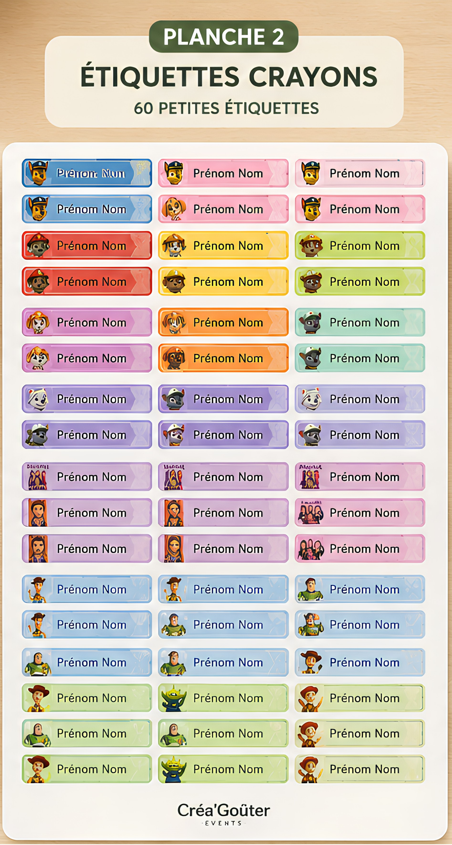 60 Étiquettes pour crayons & fournitures